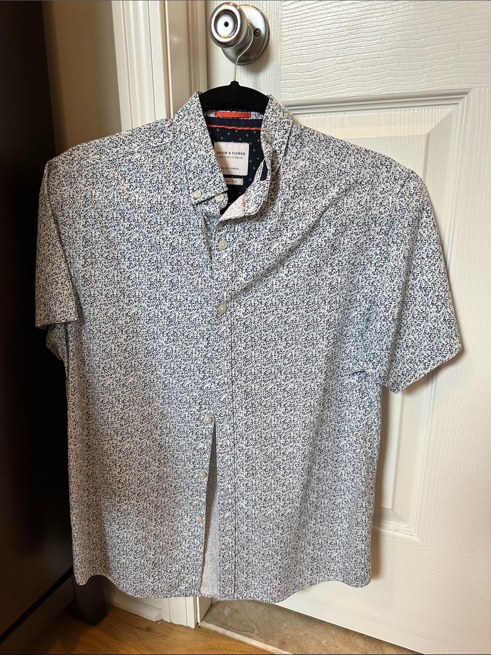 Denim & Flower White and Navy Micro-Print Short-Sleeve Button-Down Shirt